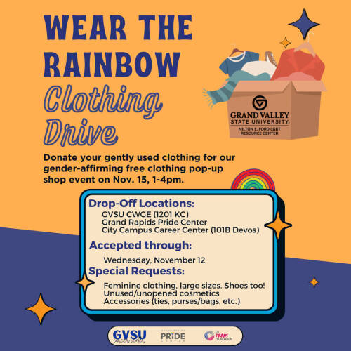 WTR Clothing Drive flyer in bright orange and navy blue